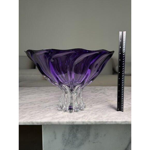 Large 14" Ed Branson Signed 2003 Blown Art Glass Arbor Violet Centerpiece Bowl - Picture 14 of 14